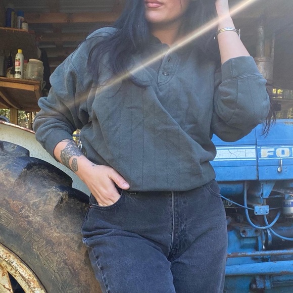 • 1980s Hunter Green Cotton 3 Button Henley • - Picture 5 of 5